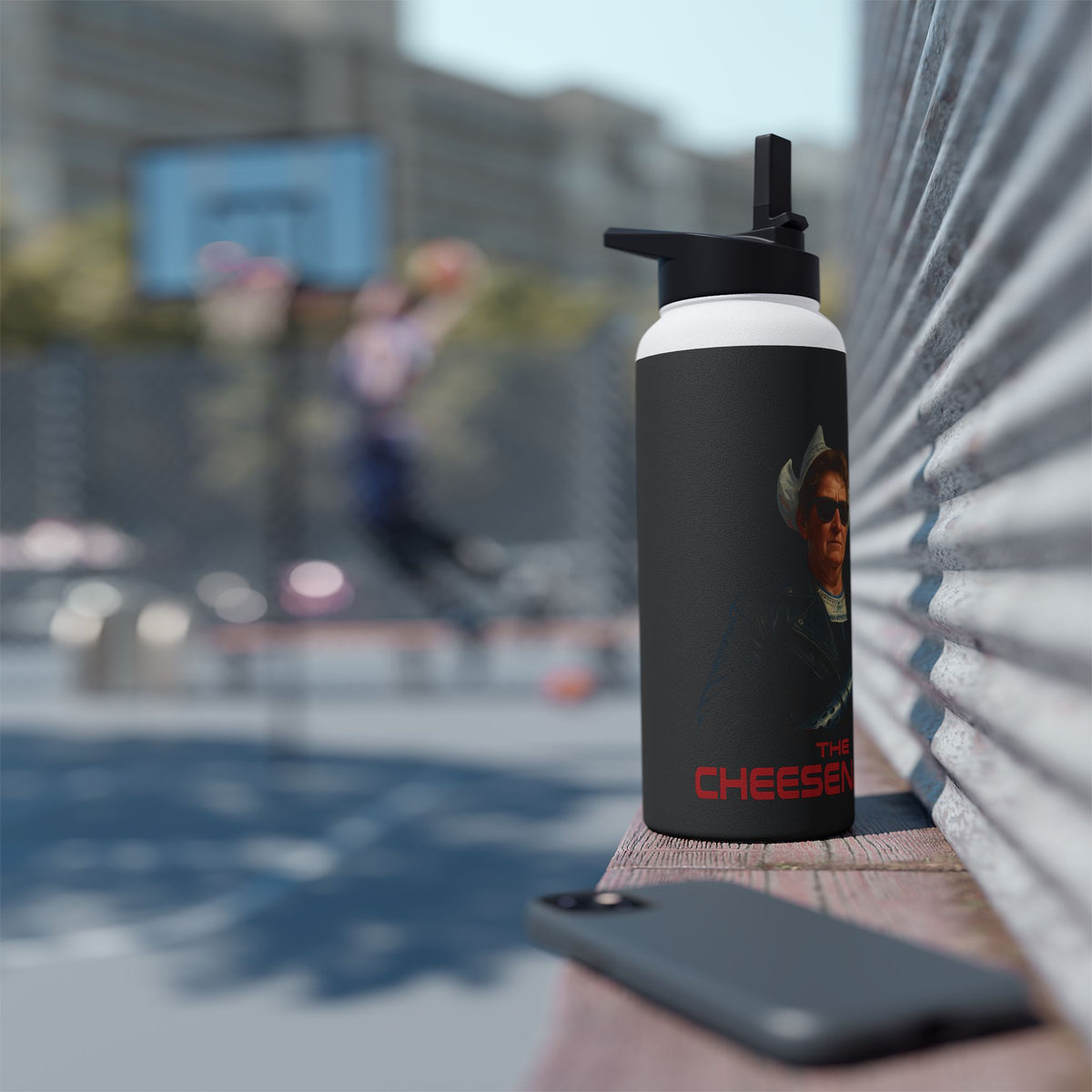Stainless Water Bottle — “The Cheesenantor” Retro Movie Parody Design