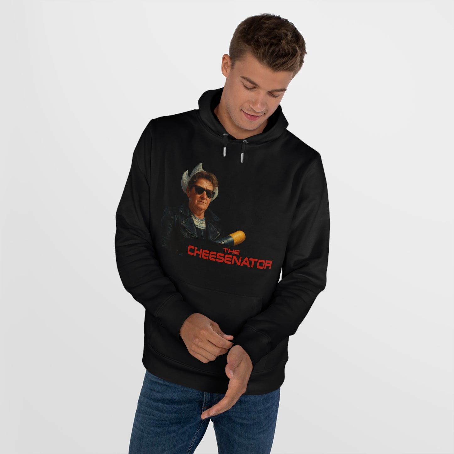 Hoodie — “The Cheesenator” Movie Parody Hooded Sweatshirt (I’ll Be Back…With Cheese)