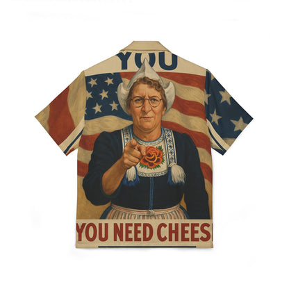 Cheese Lovers' Hawaiian Camp Shirt, Fun Summer Shirt, Unique Gift for Foodies, Patriotic BBQ Attire, Vibrant Beachwear