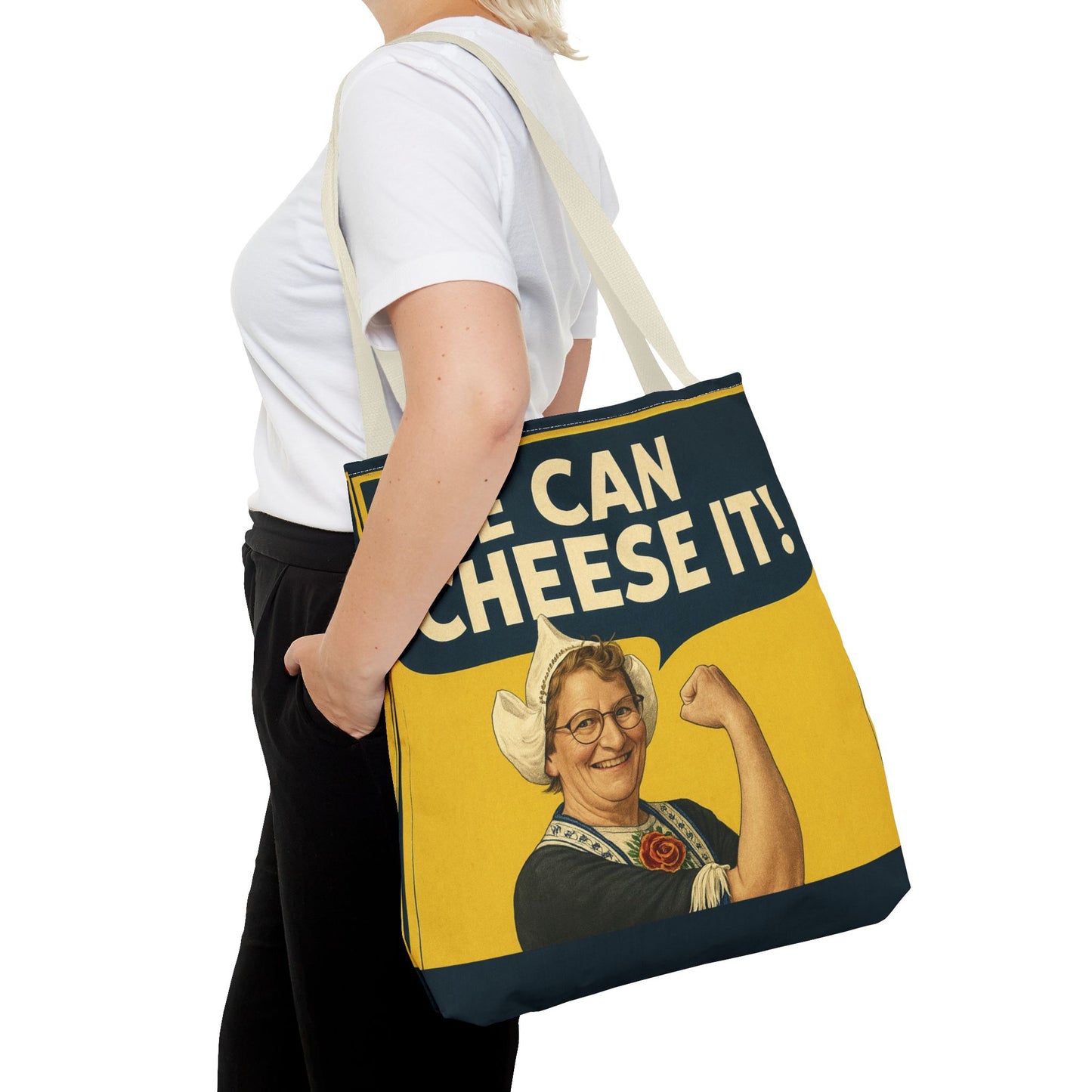 We Can Cheese It! Tote Bag - Vintage Rosie-Style Grocery Shopper