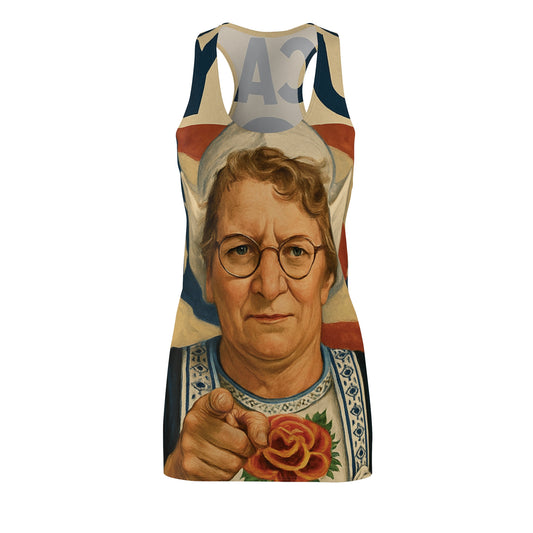 Racerback Dress — Patriotic 'I Want You' Vintage Grandma Illustration