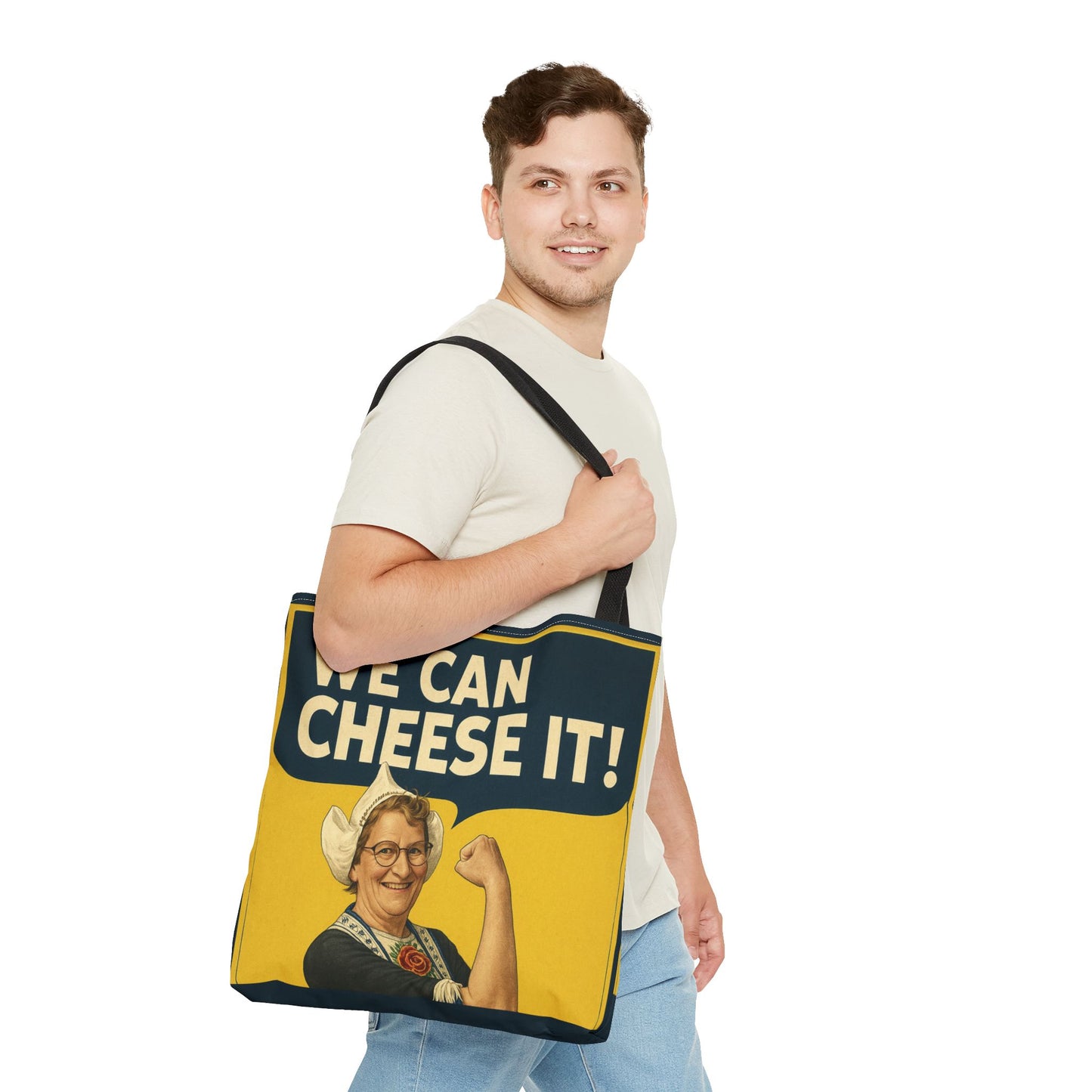 We Can Cheese It! Tote Bag - Vintage Rosie-Style Grocery Shopper