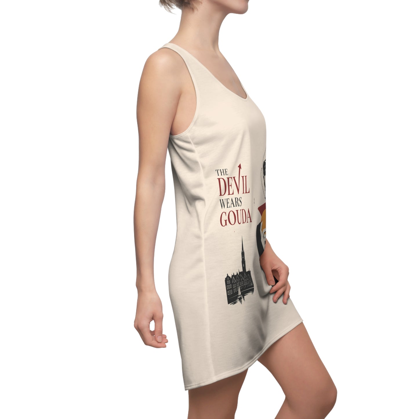 Devil Wears Gouda Racerback Dress — Novelty Cheese Lover Graphic Dress