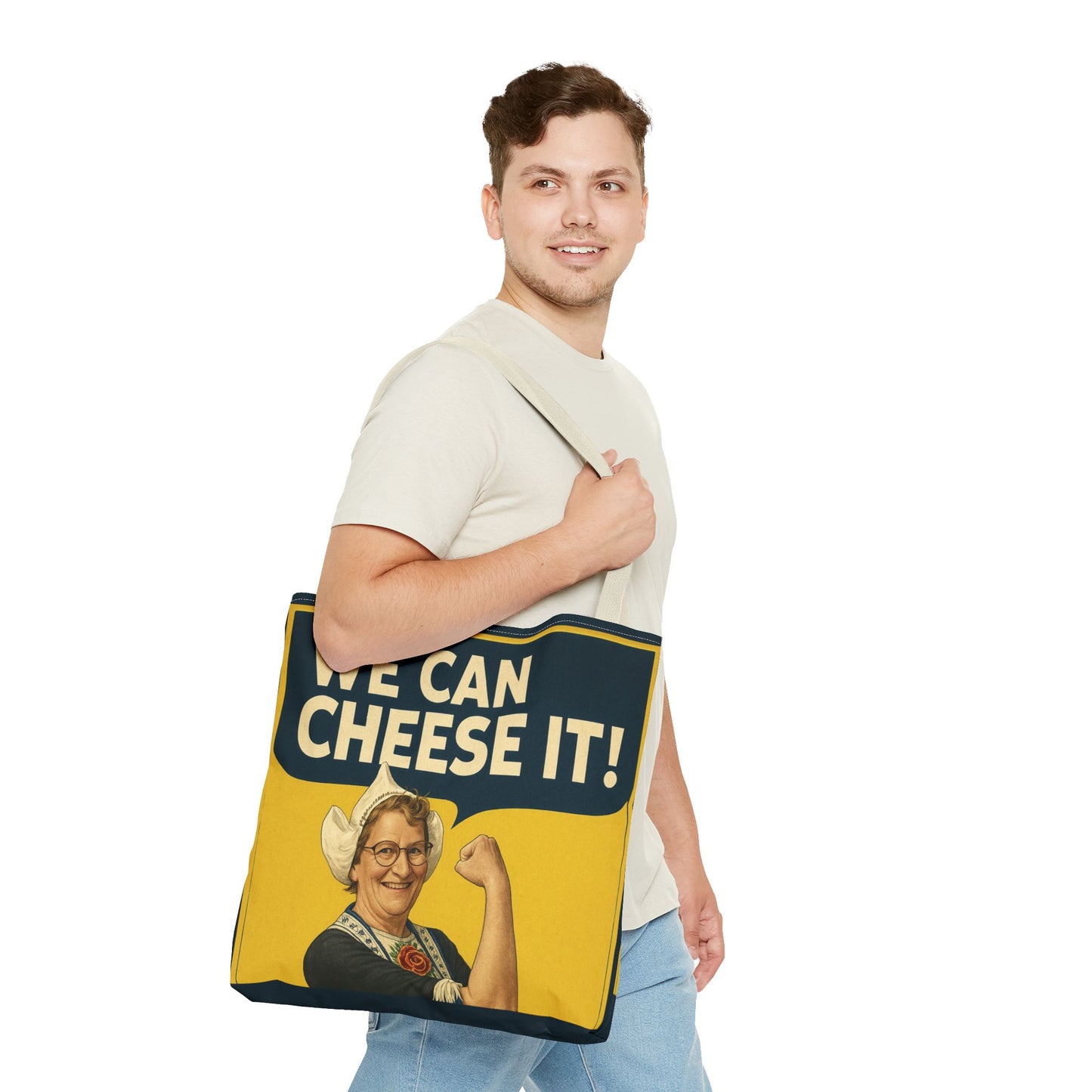 We Can Cheese It! Tote Bag - Vintage Rosie-Style Grocery Shopper