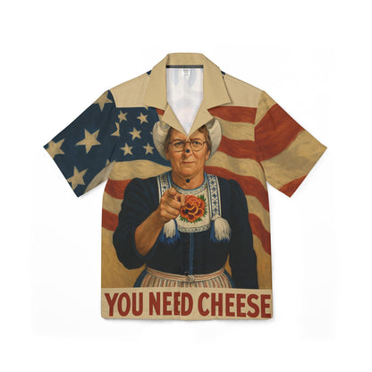Cheese Lovers' Hawaiian Camp Shirt, Fun Summer Shirt, Unique Gift for Foodies, Patriotic BBQ Attire, Vibrant Beachwear