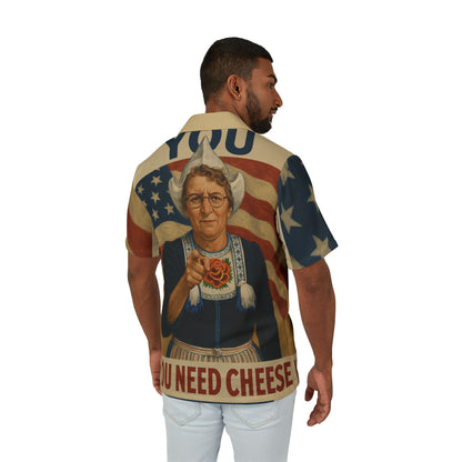 Cheese Lovers' Hawaiian Camp Shirt, Fun Summer Shirt, Unique Gift for Foodies, Patriotic BBQ Attire, Vibrant Beachwear