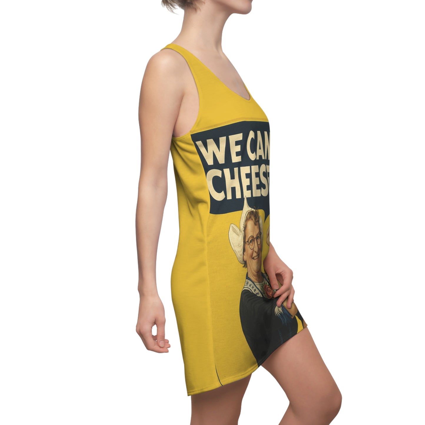 Racerback Dress — Retro 'We Can Cheese It' Vintage Rosie-Inspired Yellow Dress