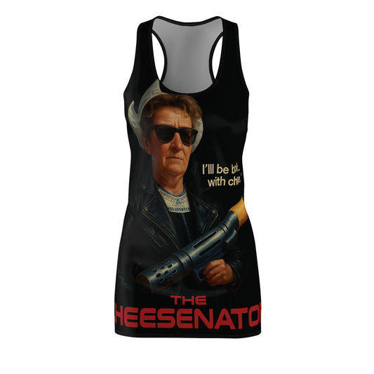 Racerback Dress — 'The Cheesenator' Graphic Dress with Retro Action Poster Design