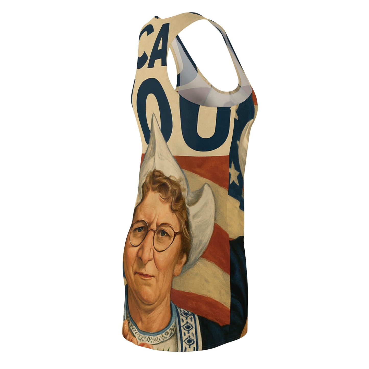 Racerback Dress — Patriotic 'I Want You' Vintage Grandma Illustration