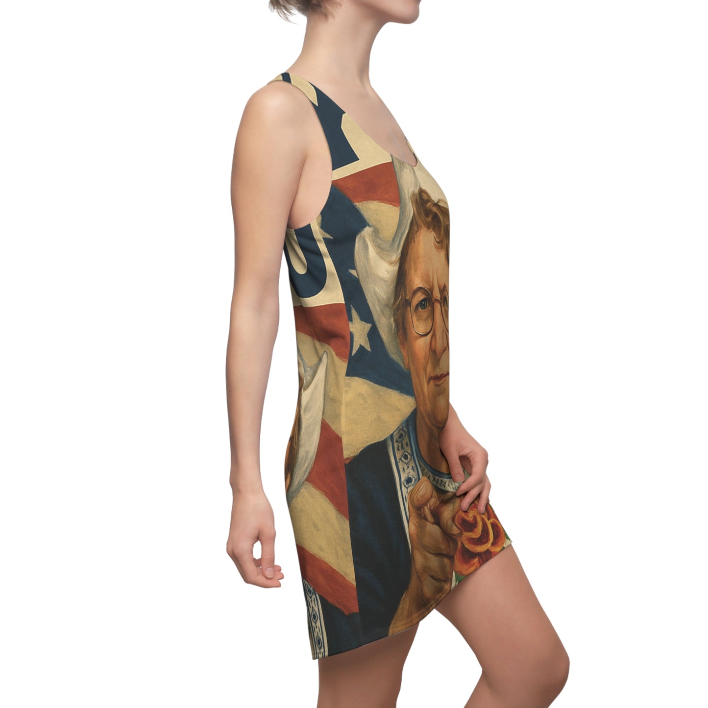Racerback Dress — Patriotic 'I Want You' Vintage Grandma Illustration