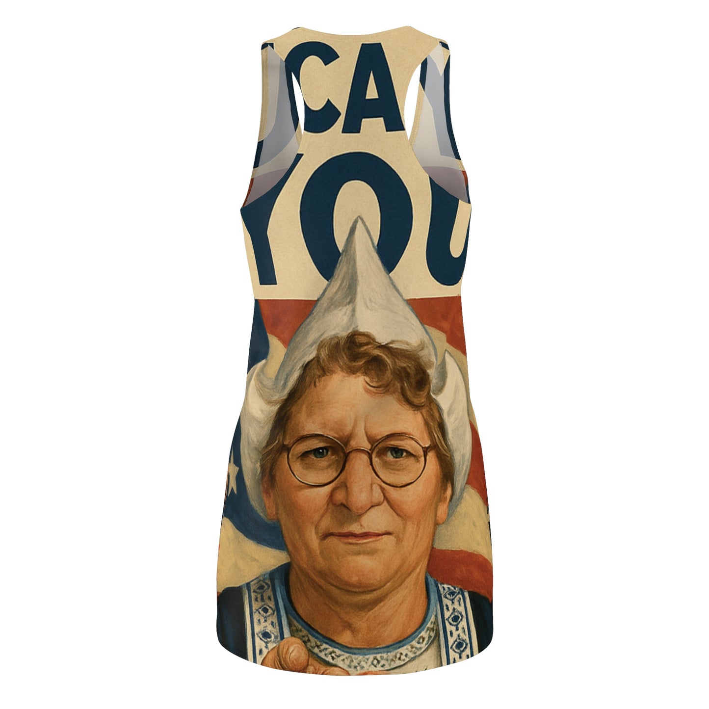 Racerback Dress — Patriotic 'I Want You' Vintage Grandma Illustration