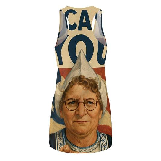 Racerback Dress — Patriotic 'I Want You' Vintage Grandma Illustration