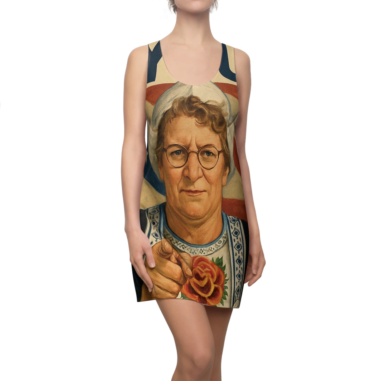 Racerback Dress — Patriotic 'I Want You' Vintage Grandma Illustration