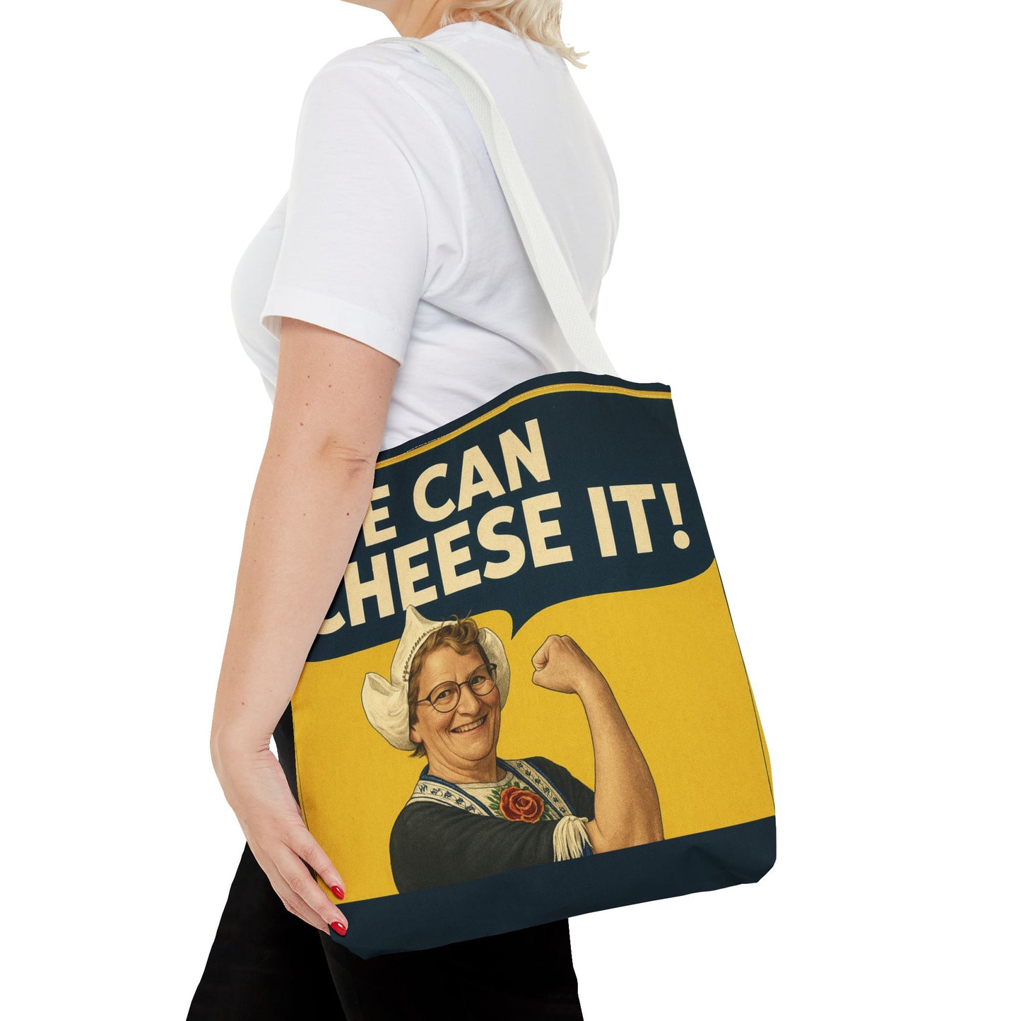 We Can Cheese It! Tote Bag - Vintage Rosie-Style Grocery Shopper