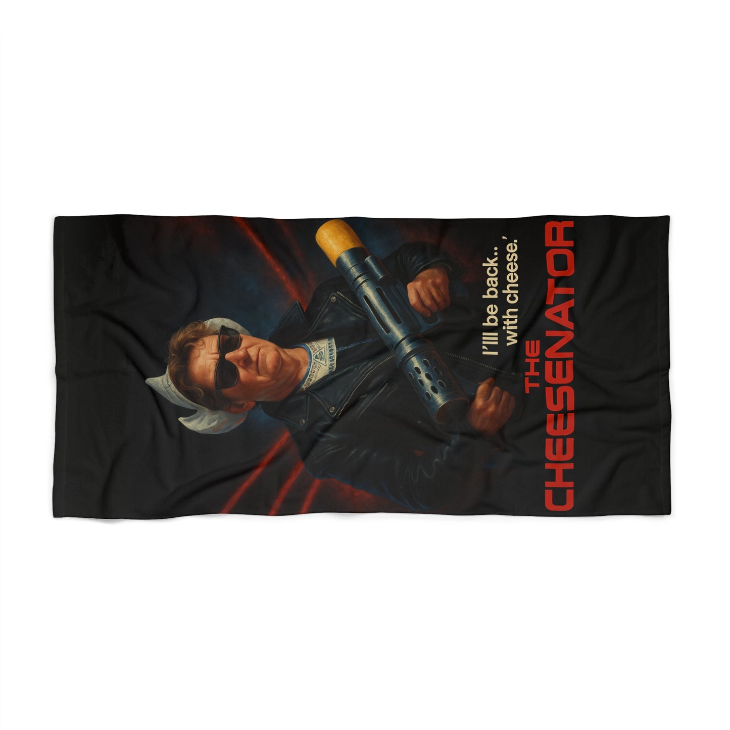 Cheesenator Beach Towel - "I'll Be Back... With Cheese" Novelty Beach Towel