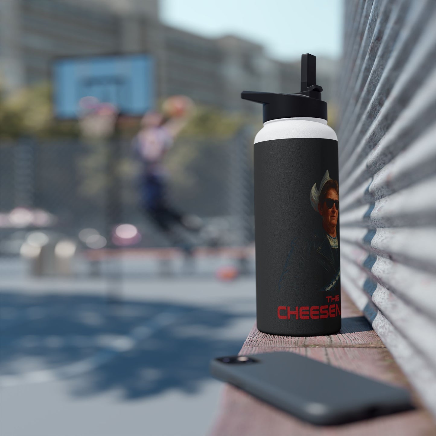 Stainless Water Bottle — “The Cheesenantor” Retro Movie Parody Design