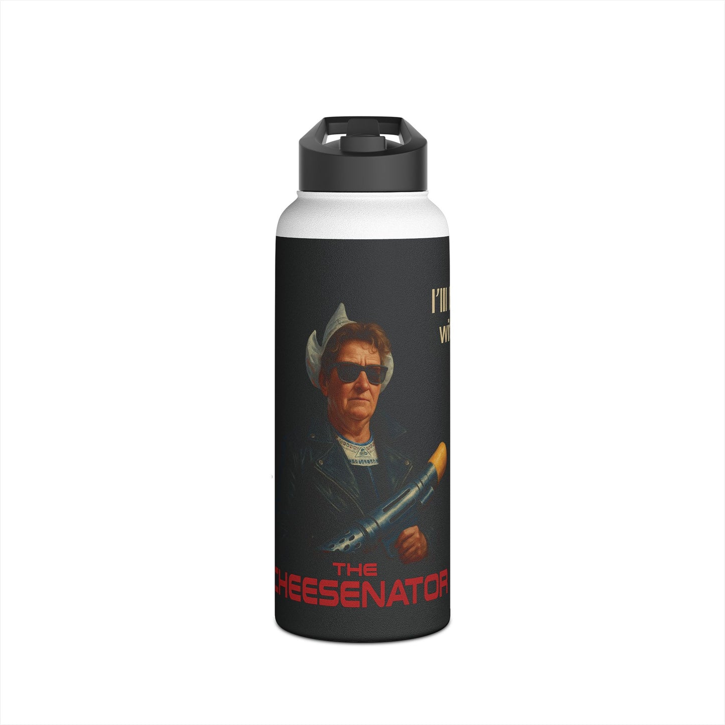 Stainless Water Bottle — “The Cheesenantor” Retro Movie Parody Design