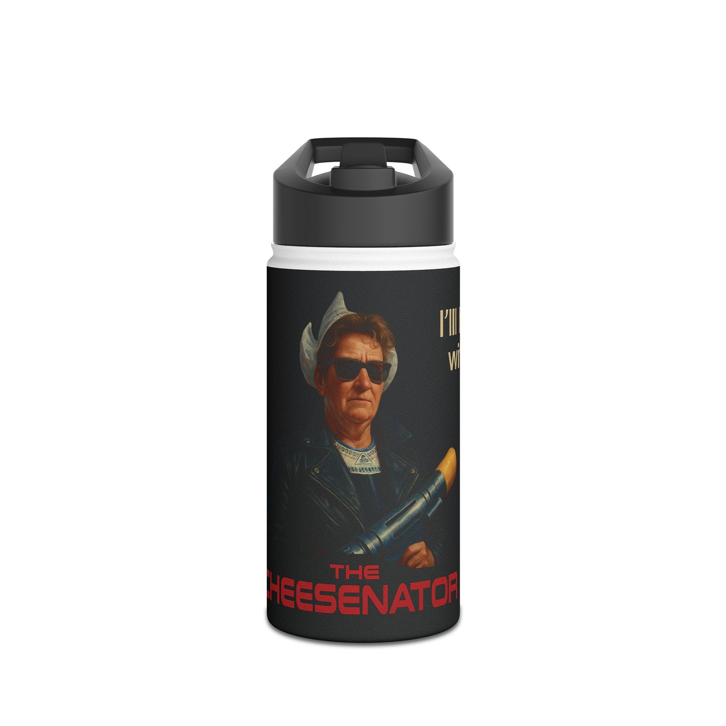 Stainless Water Bottle — “The Cheesenantor” Retro Movie Parody Design