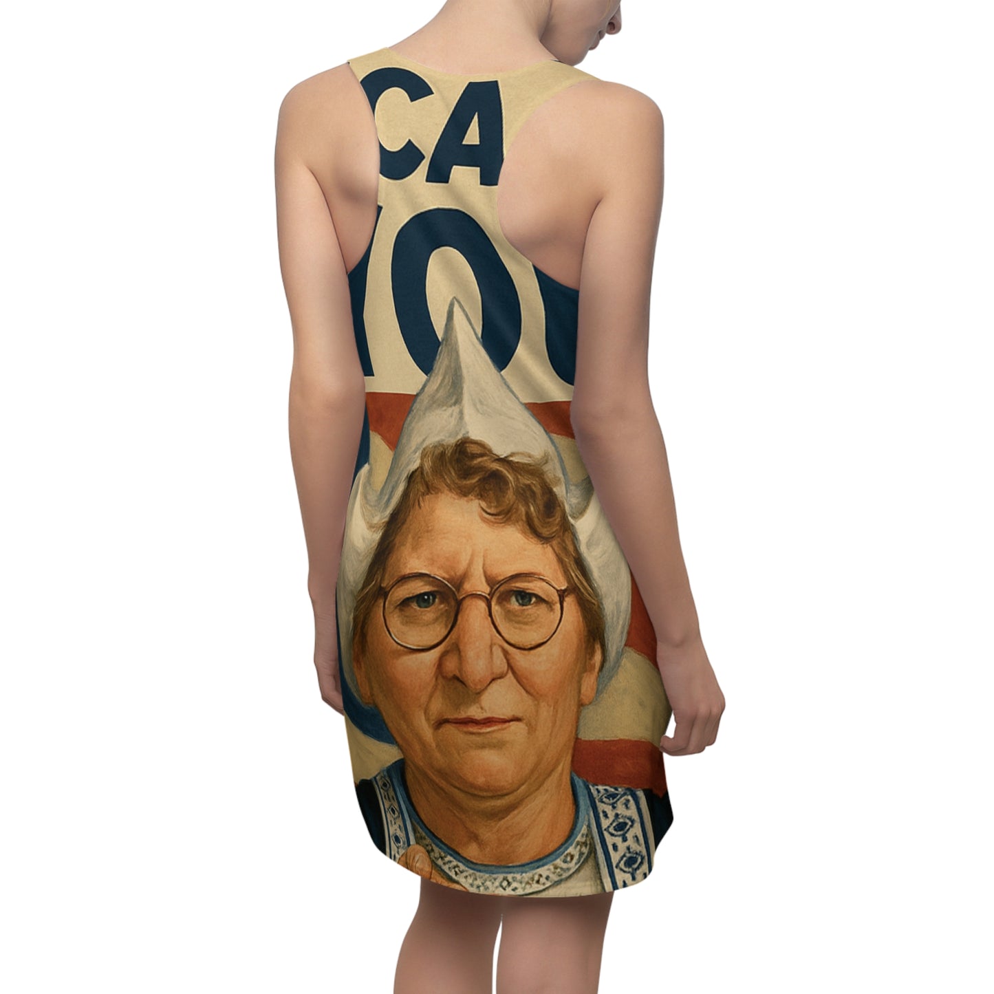 Racerback Dress — Patriotic 'I Want You' Vintage Grandma Illustration