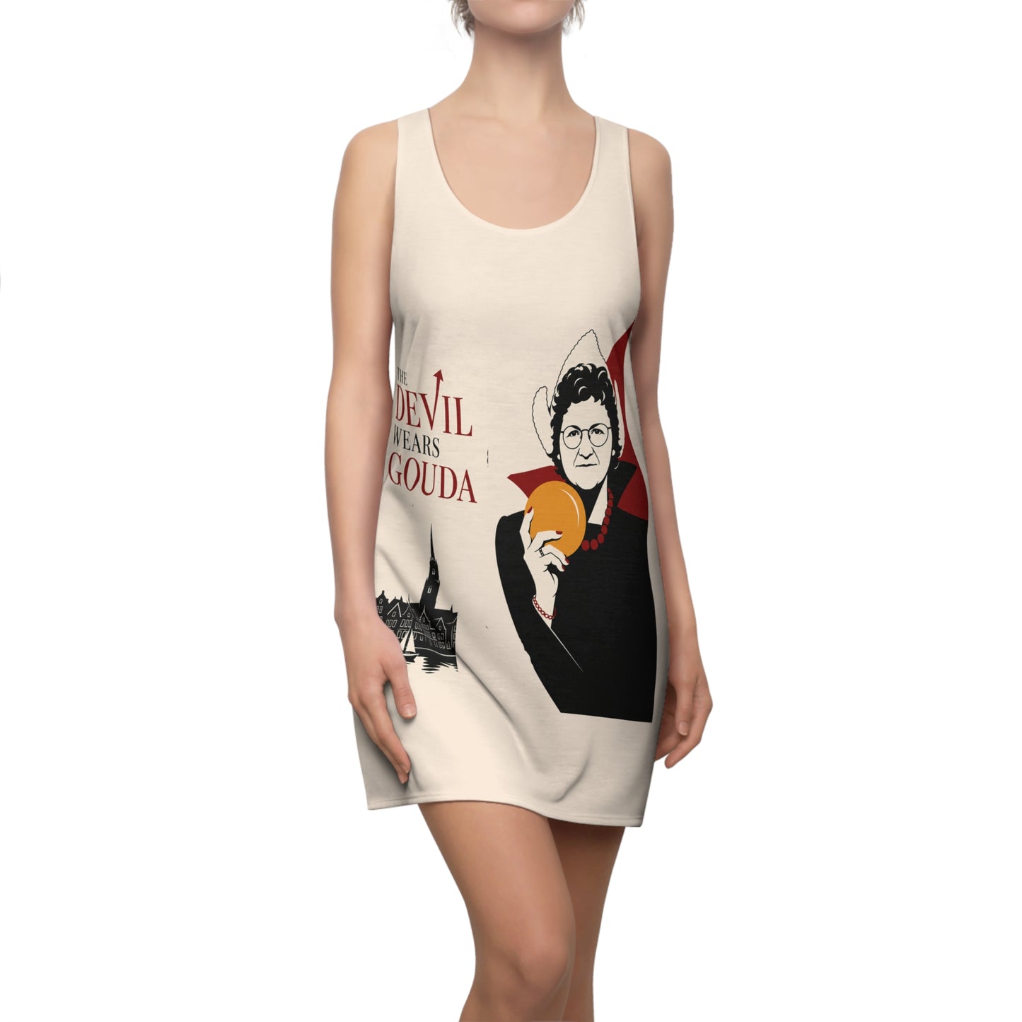 Devil Wears Gouda Racerback Dress — Novelty Cheese Lover Graphic Dress